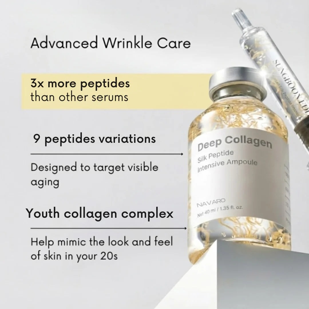 Deep Collagen Silk Peptide Intensive Ampoule with product details on a light gray background